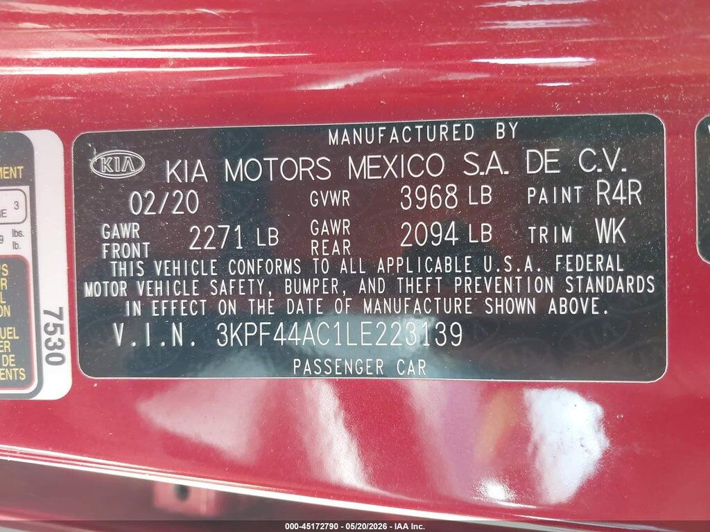 3KPF44AC1LE223139 2020 KIA FORTE photo no. 9