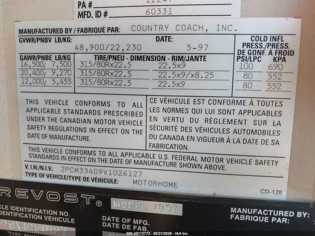 2PCM33409V1026127 1998 PREVOST BUS photo no. 9