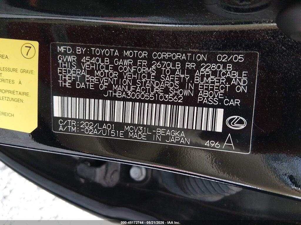 JTHBA30G055103562 2005 LEXUS ES 330 photo no. 9