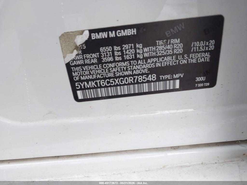 5YMKT6C5XG0R78548 2016 BMW X5 M photo no. 9