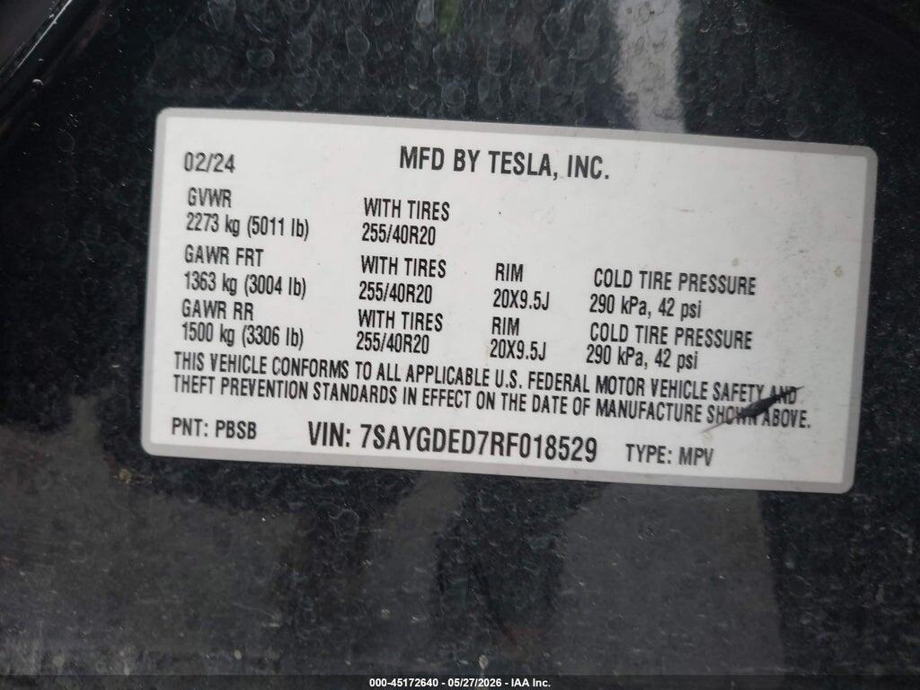 7SAYGDED7RF018529 2024 TESLA MODEL Y photo no. 9