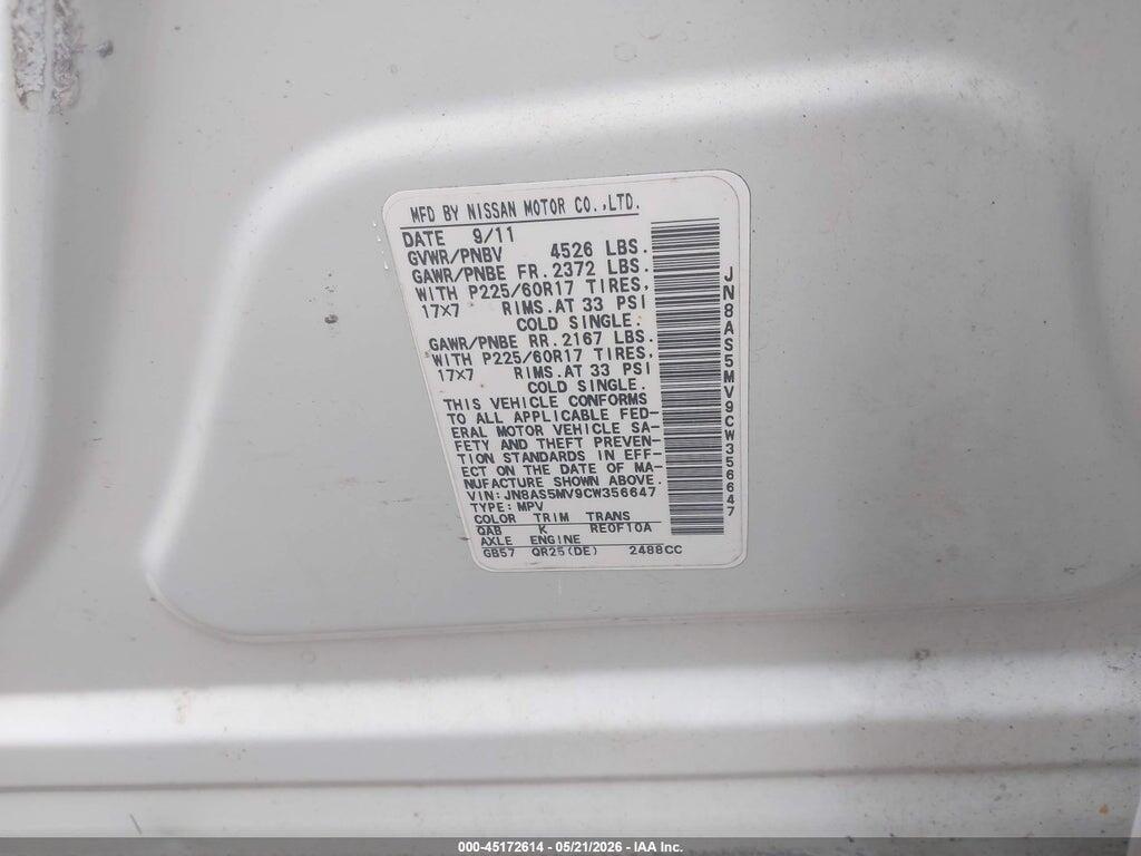 JN8AS5MV9CW356647 2012 NISSAN ROGUE photo no. 9