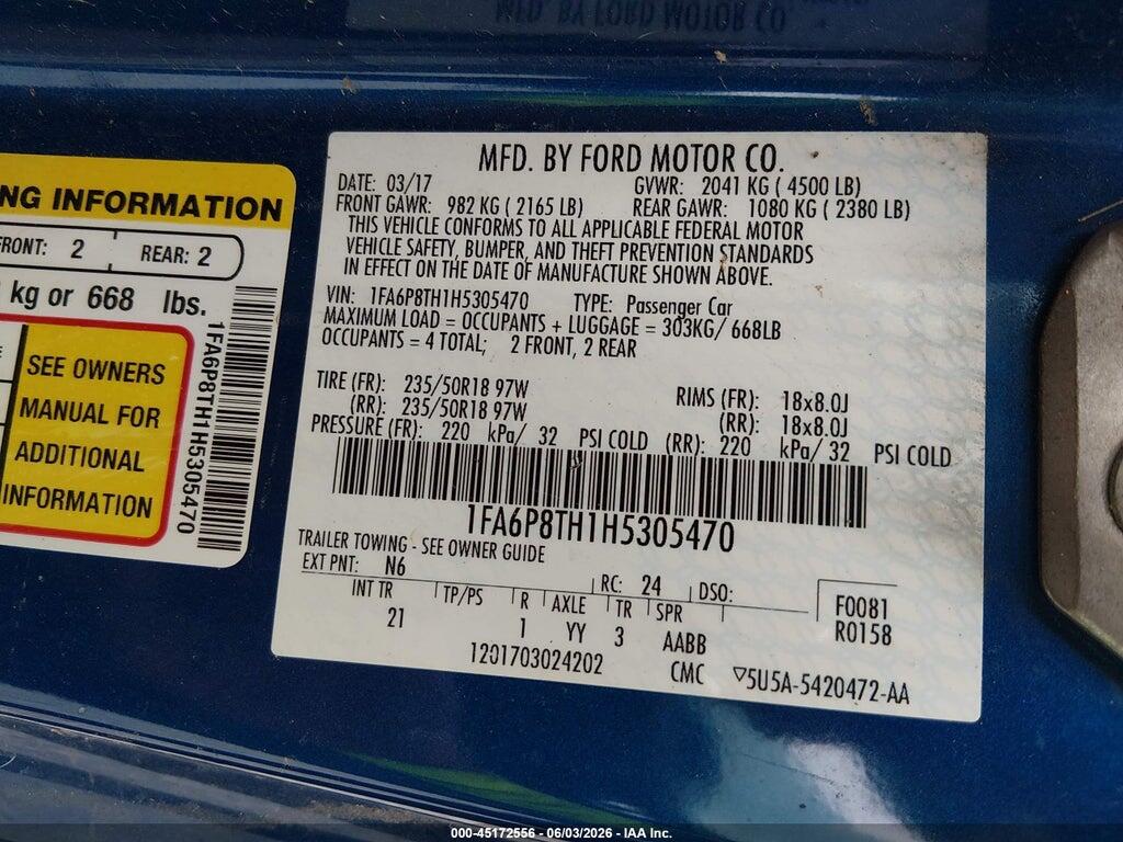 1FA6P8TH1H5305470 2017 FORD MUSTANG photo no. 9