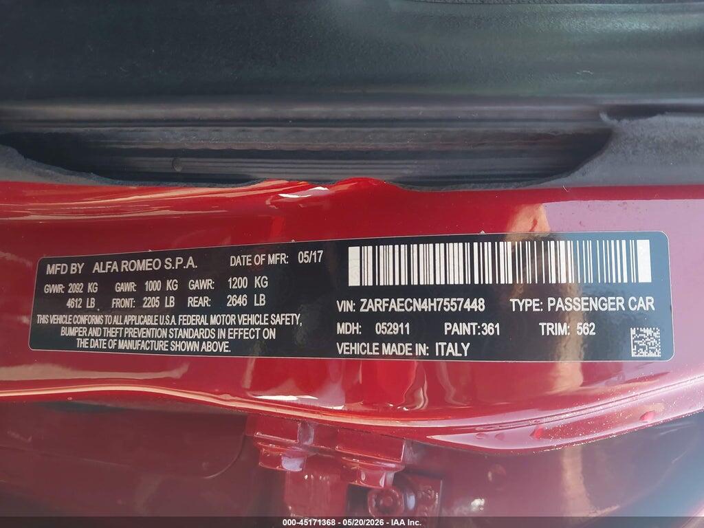 ZARFAECN4H7557448 2017 ALFA ROMEO GIULIA photo no. 9