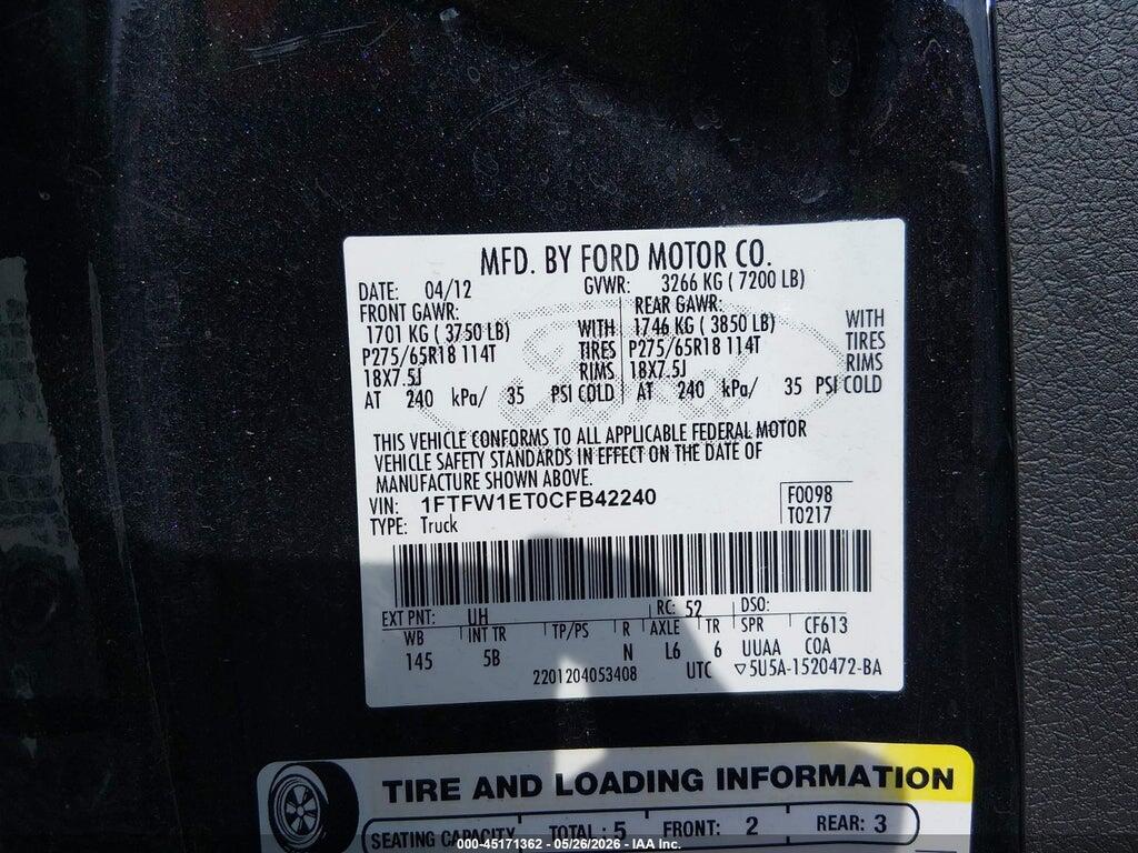 1FTFW1ET0CFB42240 2012 FORD F-150 photo no. 9