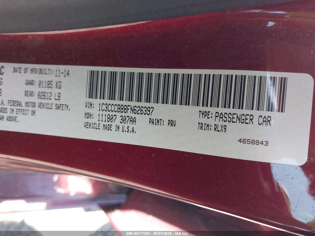 1C3CCCBB8FN626397 2015 CHRYSLER 200 photo no. 9