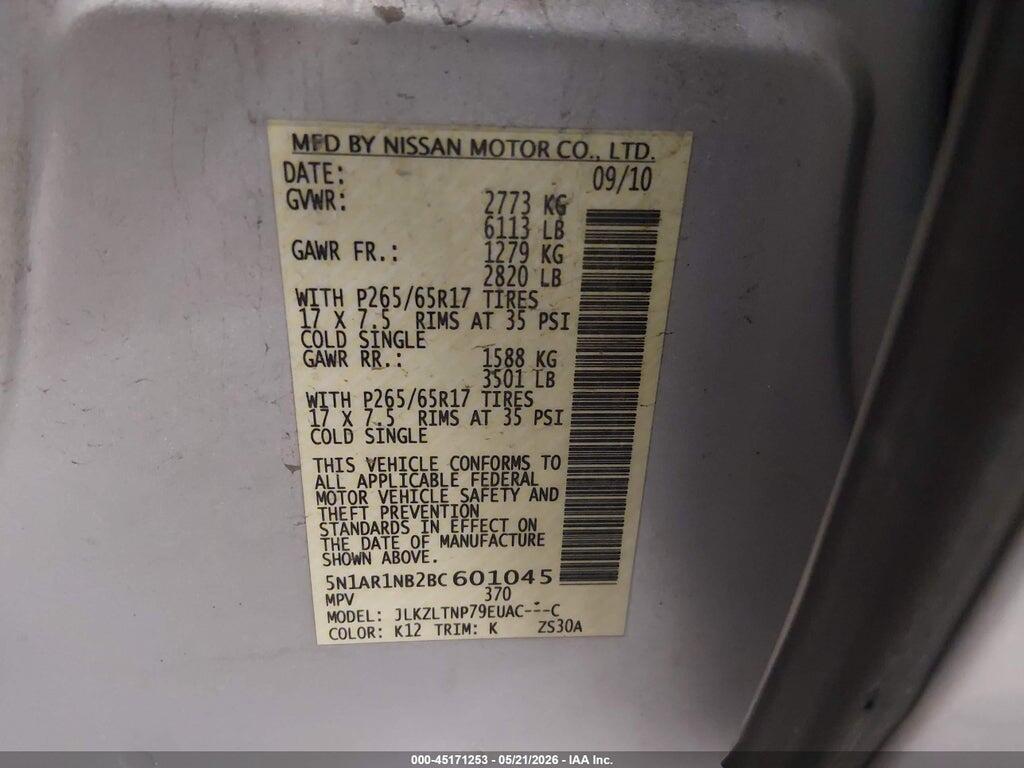 5N1AR1NB2BC601045 2011 NISSAN PATHFINDER photo no. 9