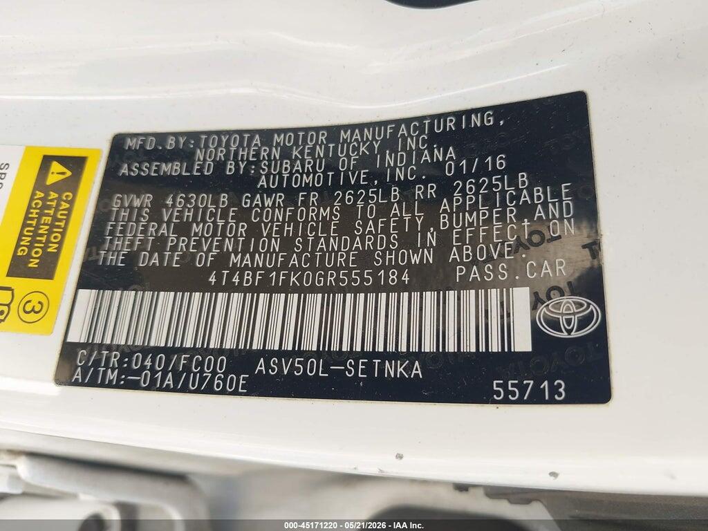 4T4BF1FK0GR555184 2016 TOYOTA CAMRY photo no. 9