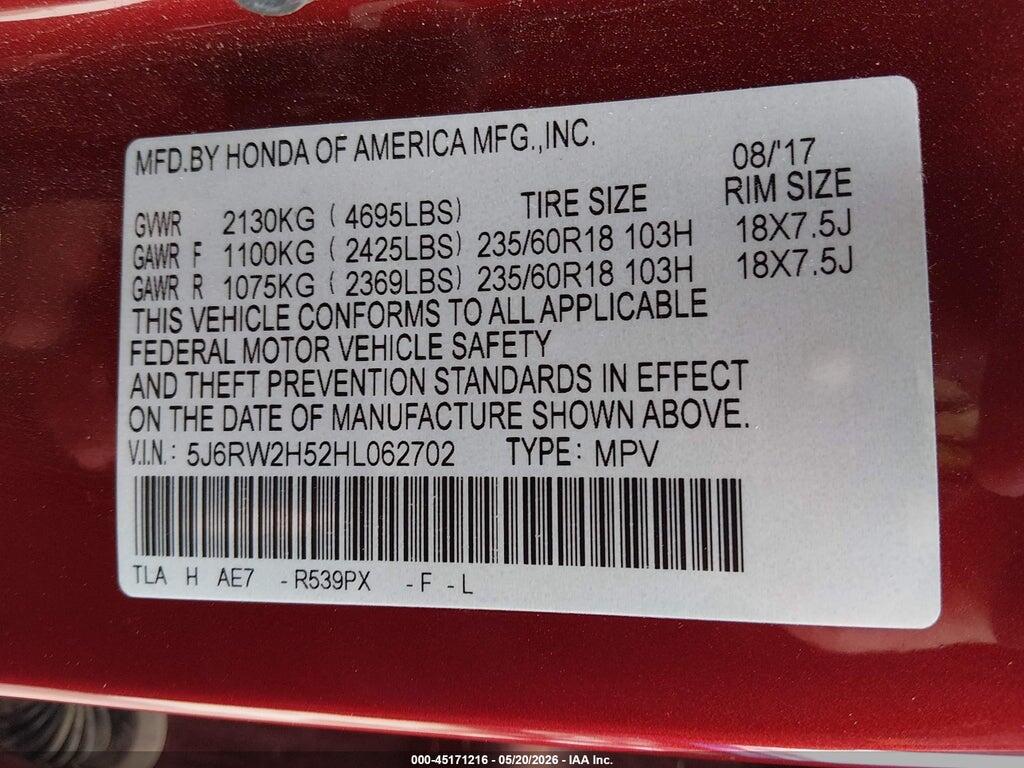 5J6RW2H52HL062702 2017 HONDA CR-V photo no. 9
