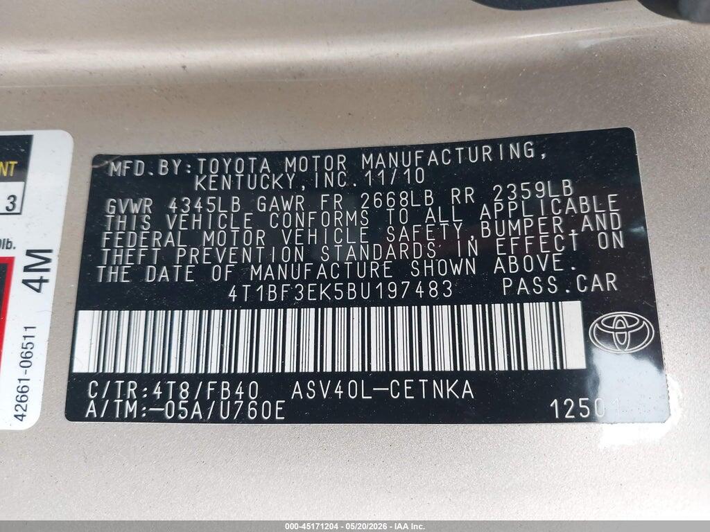 4T1BF3EK5BU197483 2011 TOYOTA CAMRY photo no. 9