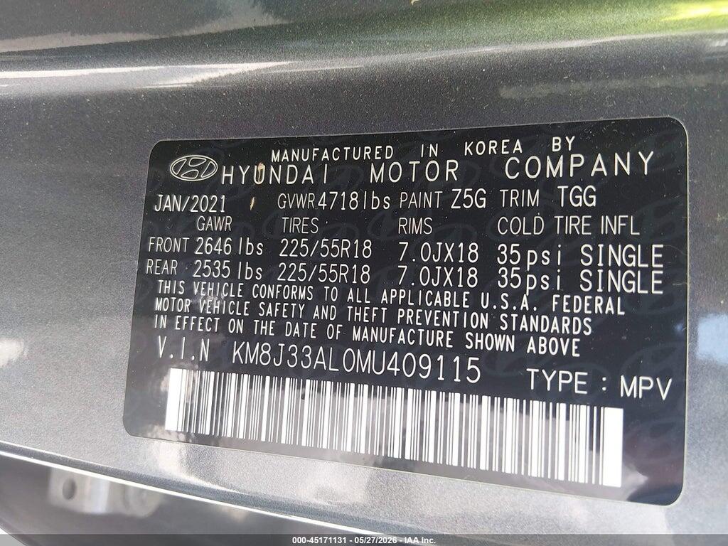 KM8J33AL0MU409115 2021 HYUNDAI TUCSON photo no. 9
