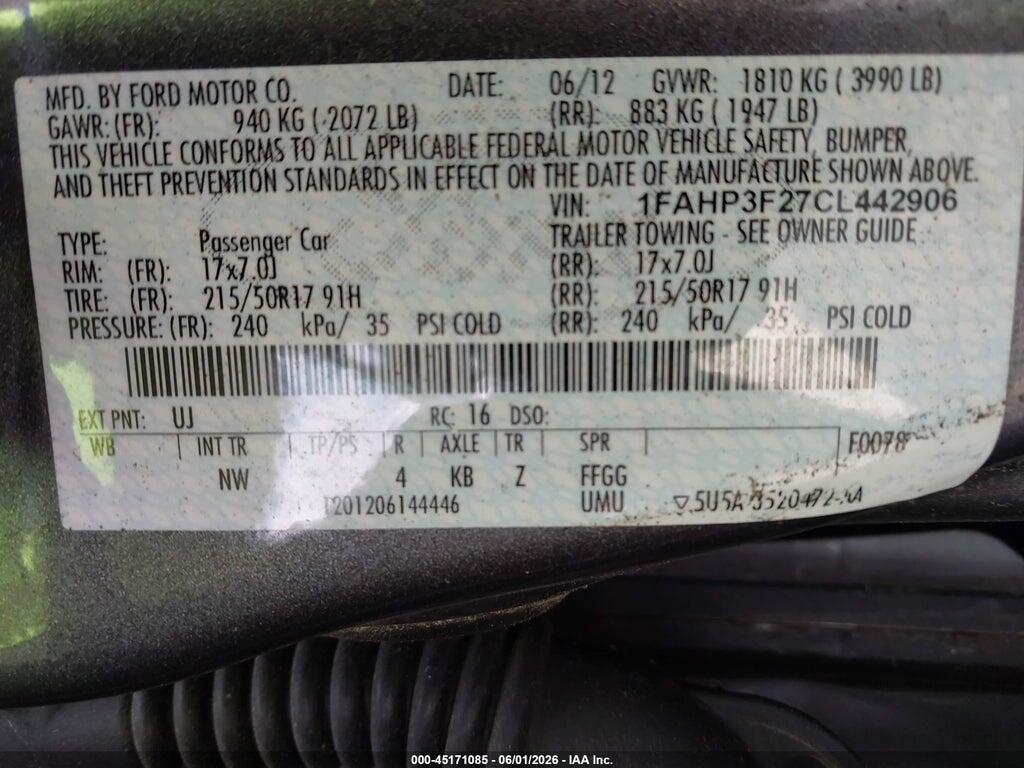 1FAHP3F27CL442906 2012 FORD FOCUS photo no. 9