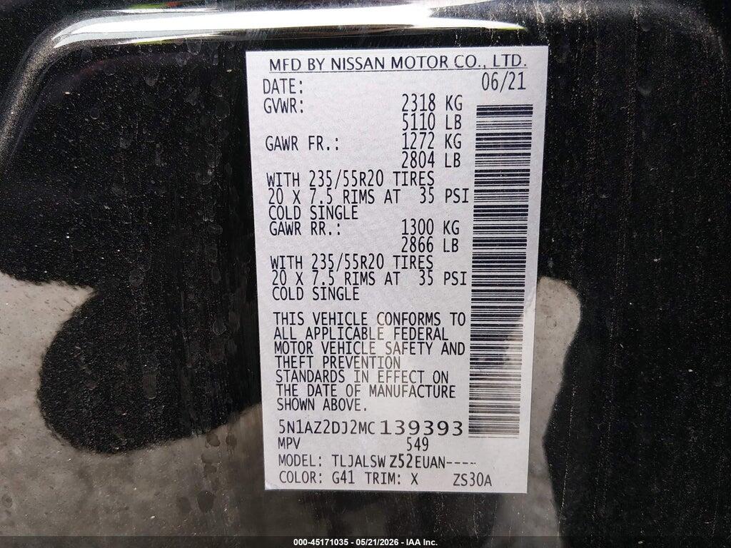5N1AZ2DJ2MC139393 2021 NISSAN MURANO photo no. 9