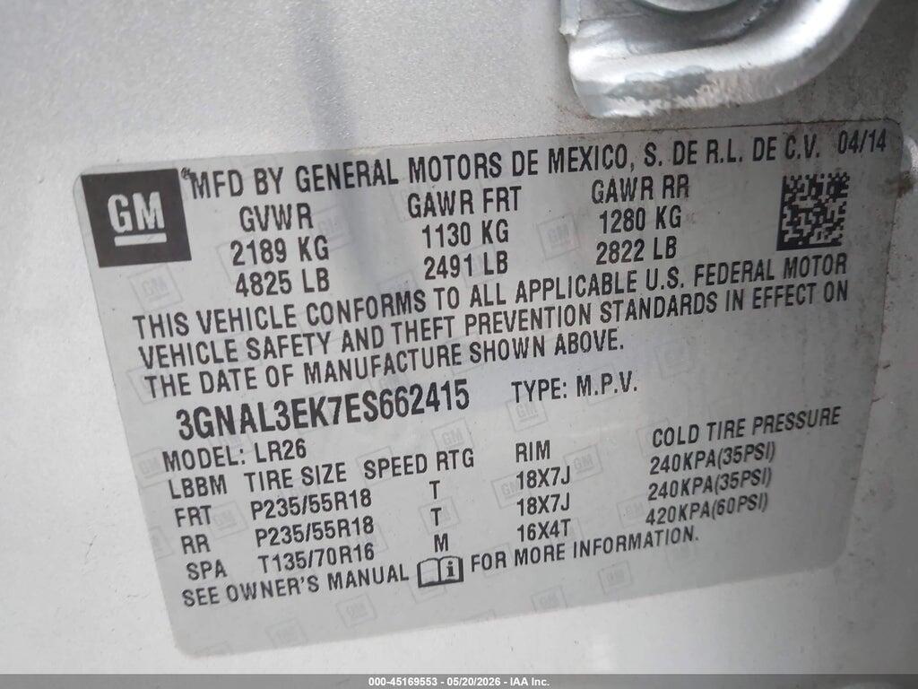 3GNAL3EK7ES662415 2014 CHEVROLET CAPTIVA SPORT photo no. 9