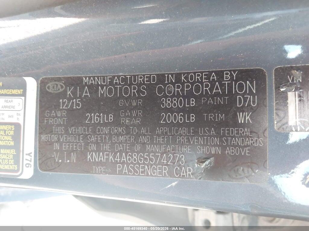 KNAFK4A68G5574273 2016 KIA FORTE photo no. 9