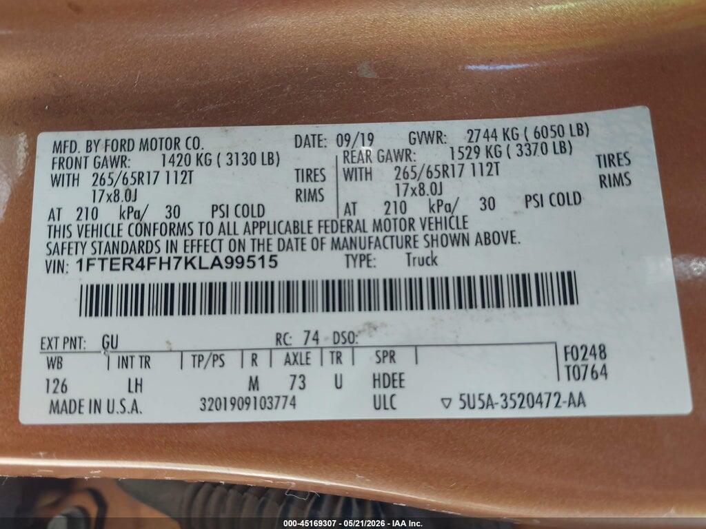 1FTER4FH7KLA99515 2019 FORD RANGER photo no. 9