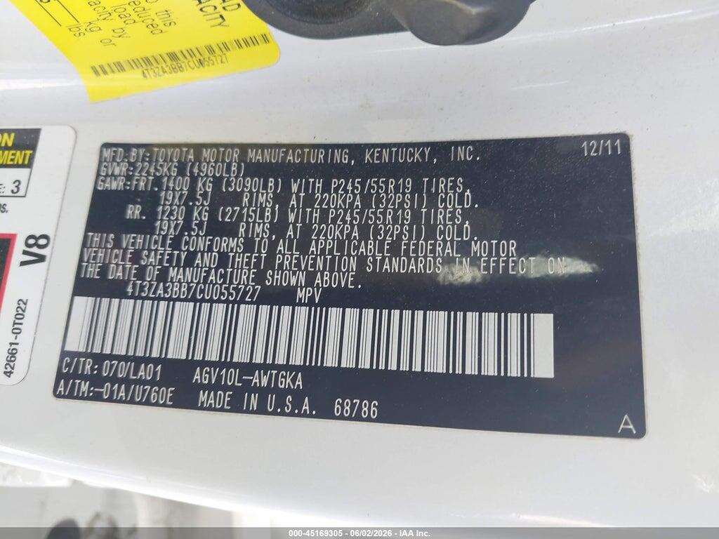 4T3ZA3BB7CU055727 2012 TOYOTA VENZA photo no. 9
