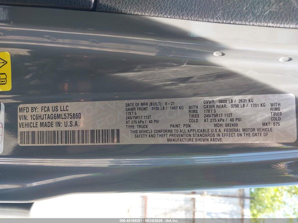 1C6HJTAG6ML575860 2021 JEEP GLADIATOR photo no. 9