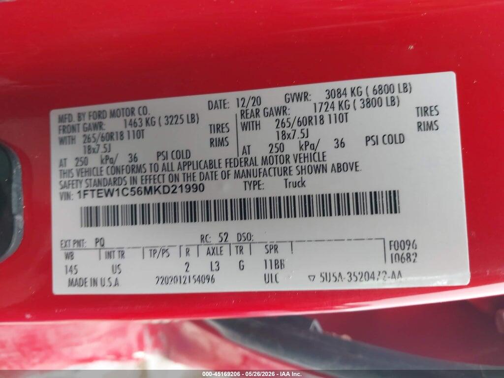 1FTEW1C56MKD21990 2021 FORD F-150 photo no. 9
