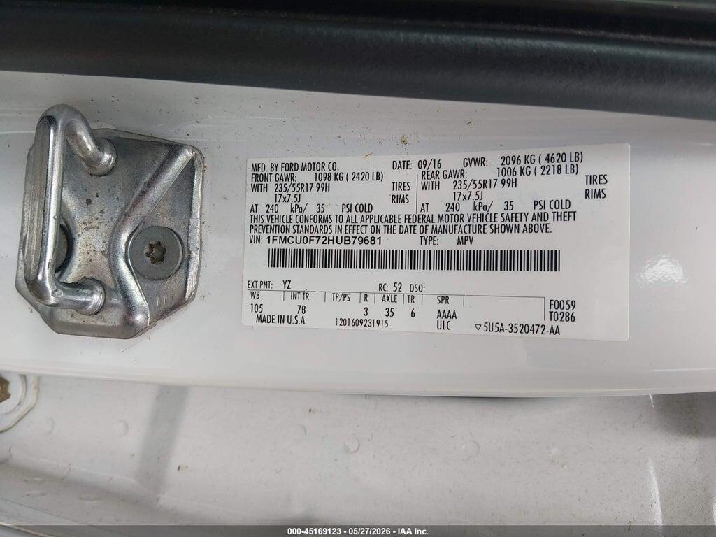 1FMCU0F72HUB79681 2017 FORD ESCAPE photo no. 9