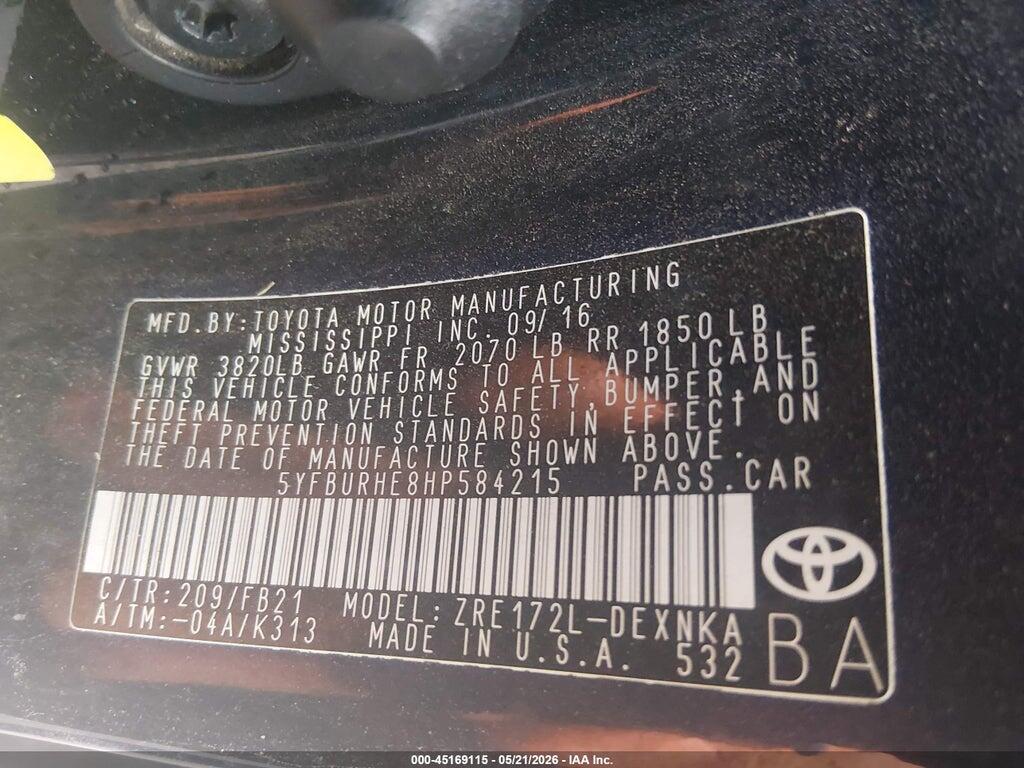 5YFBURHE8HP584215 2017 TOYOTA COROLLA photo no. 9