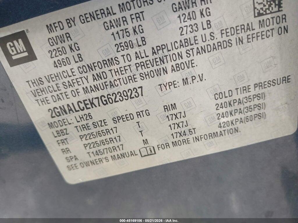 2GNALCEK7G6239237 2016 CHEVROLET EQUINOX photo no. 9