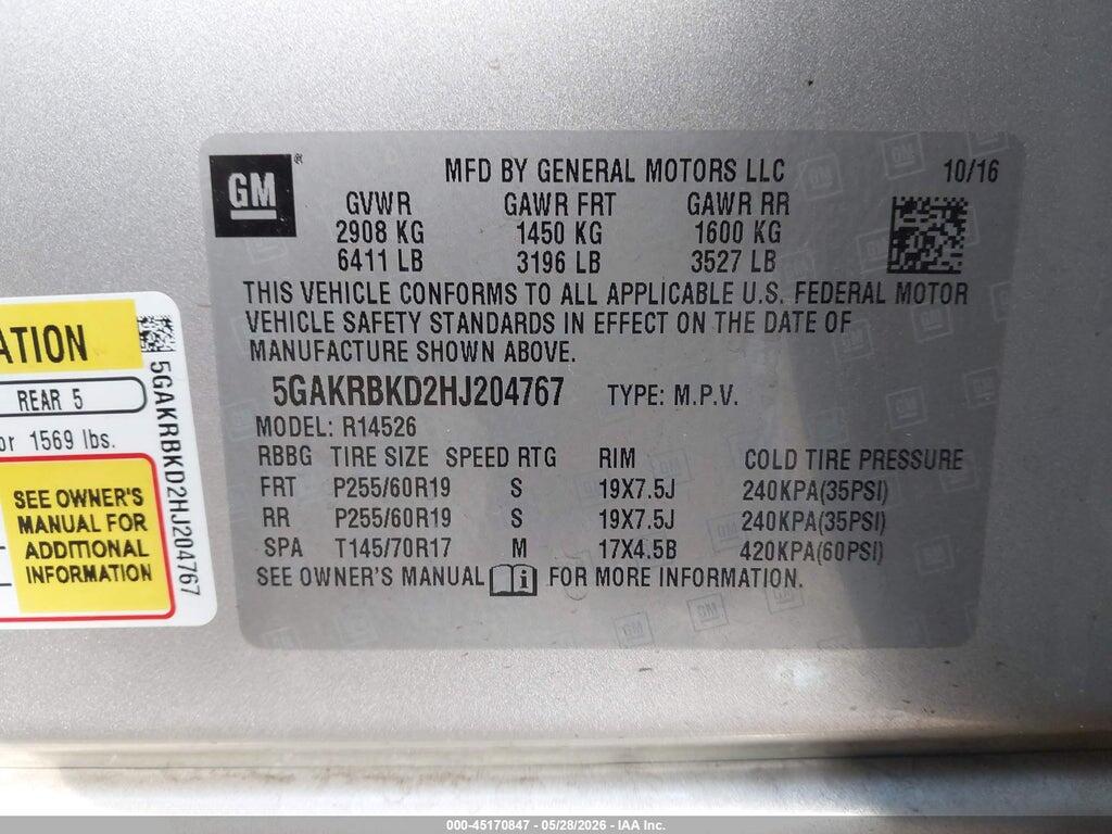 5GAKRBKD2HJ204767 2017 BUICK ENCLAVE photo no. 9