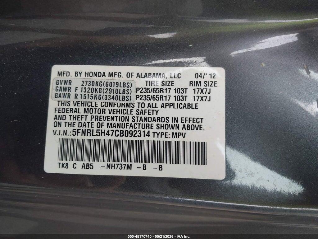 5FNRL5H47CB092314 2012 HONDA ODYSSEY photo no. 9