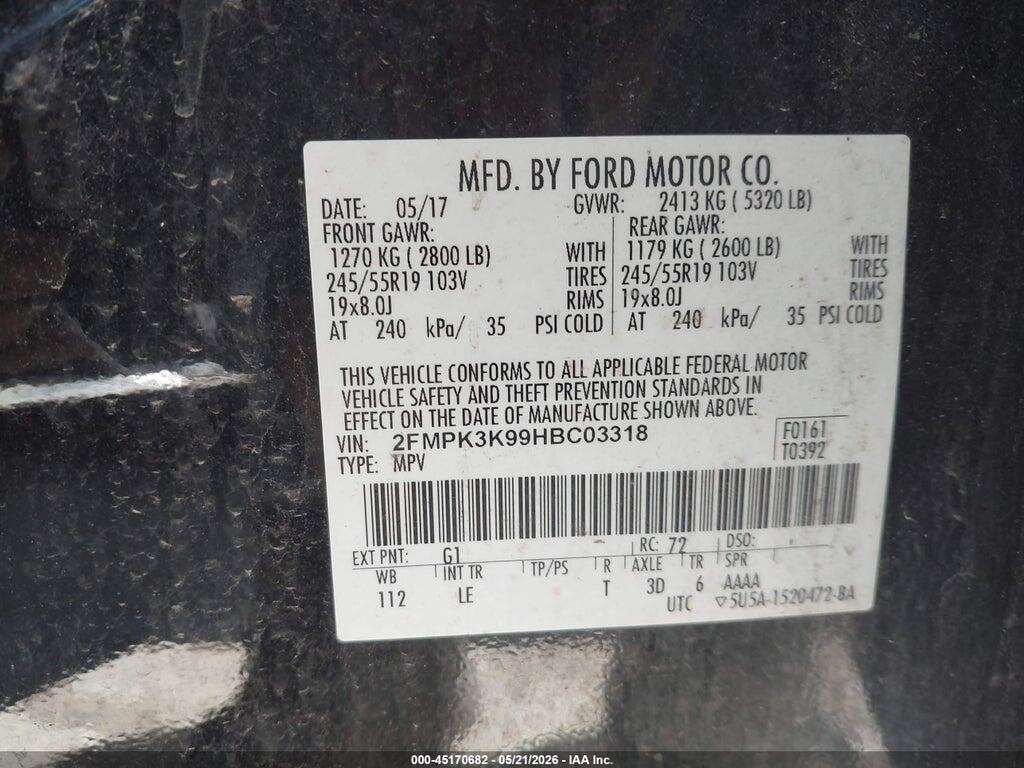 2FMPK3K99HBC03318 2017 FORD EDGE photo no. 9