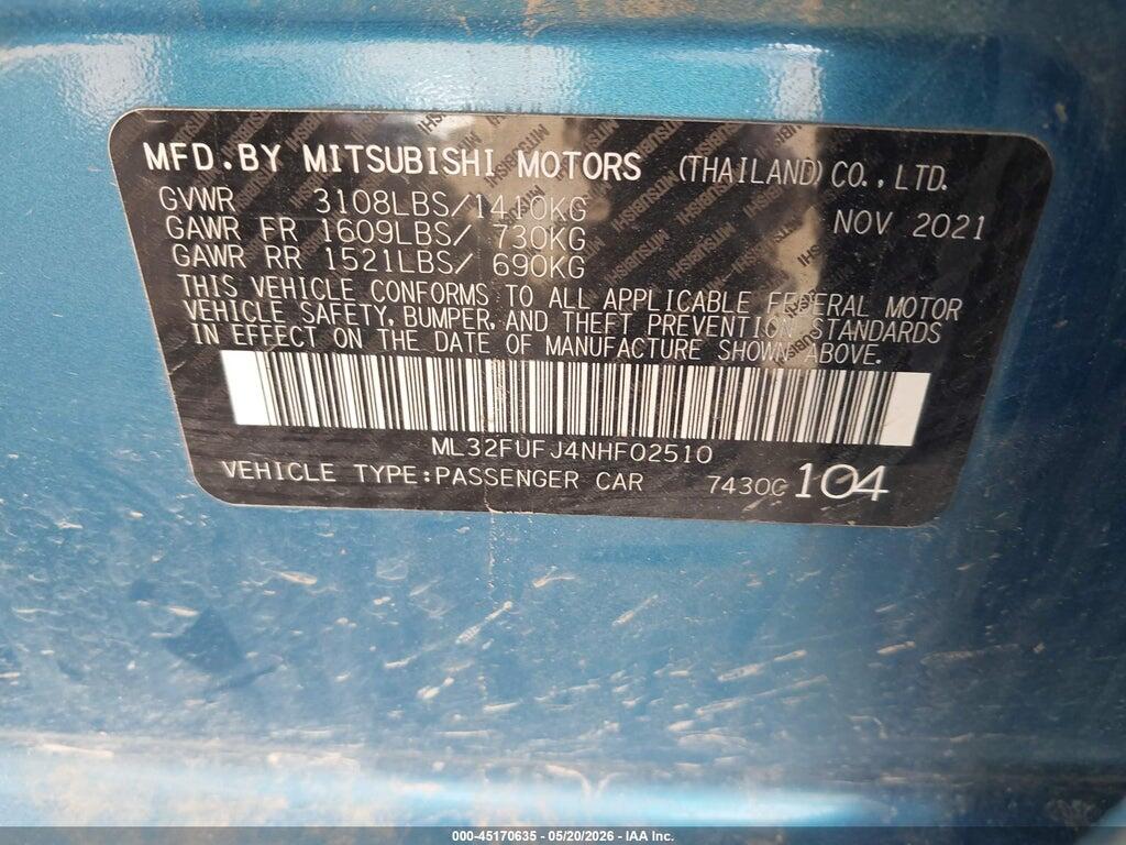 ML32FUFJ4NHF02510 2022 MITSUBISHI MIRAGE G4 photo no. 9