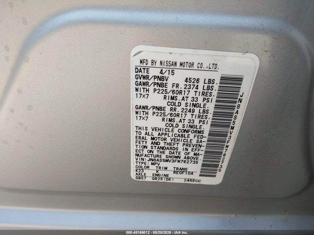 JN8AS5MV3FW762735 2015 NISSAN ROGUE SELECT photo no. 9