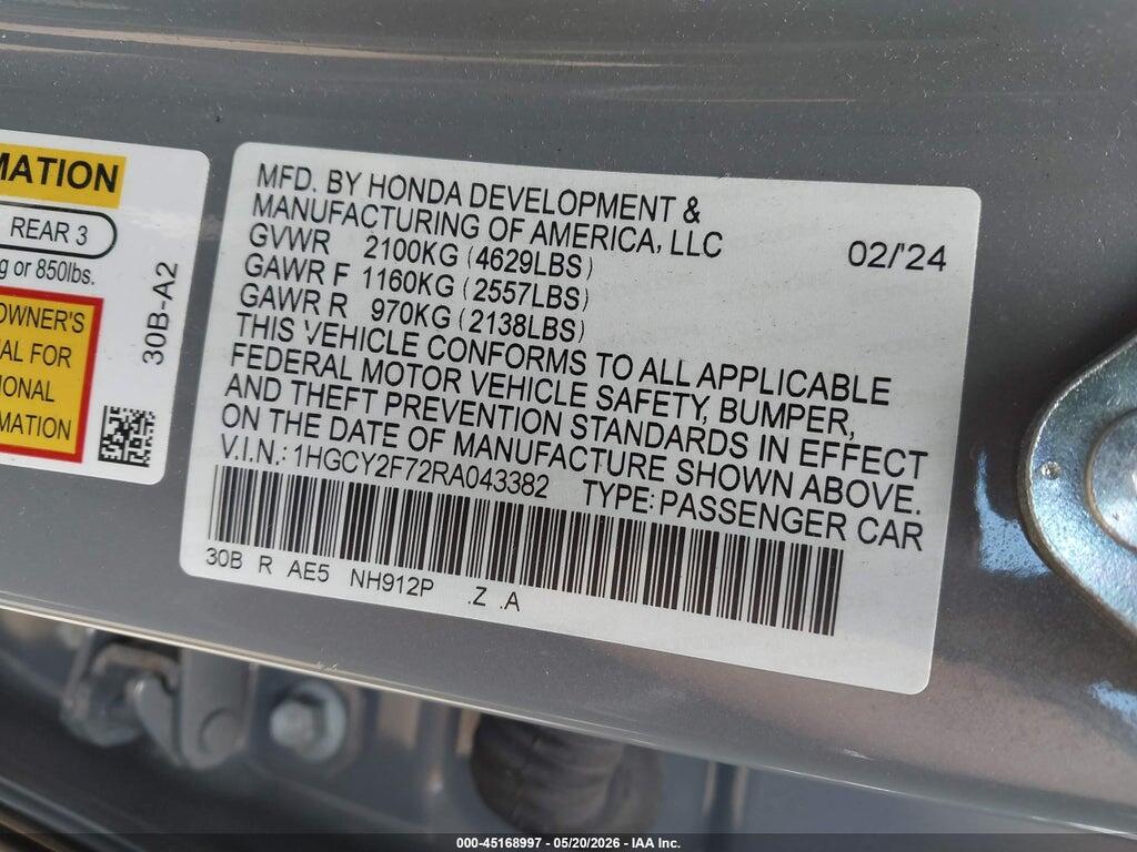 1HGCY2F72RA043382 2024 HONDA ACCORD HYBRID photo no. 9