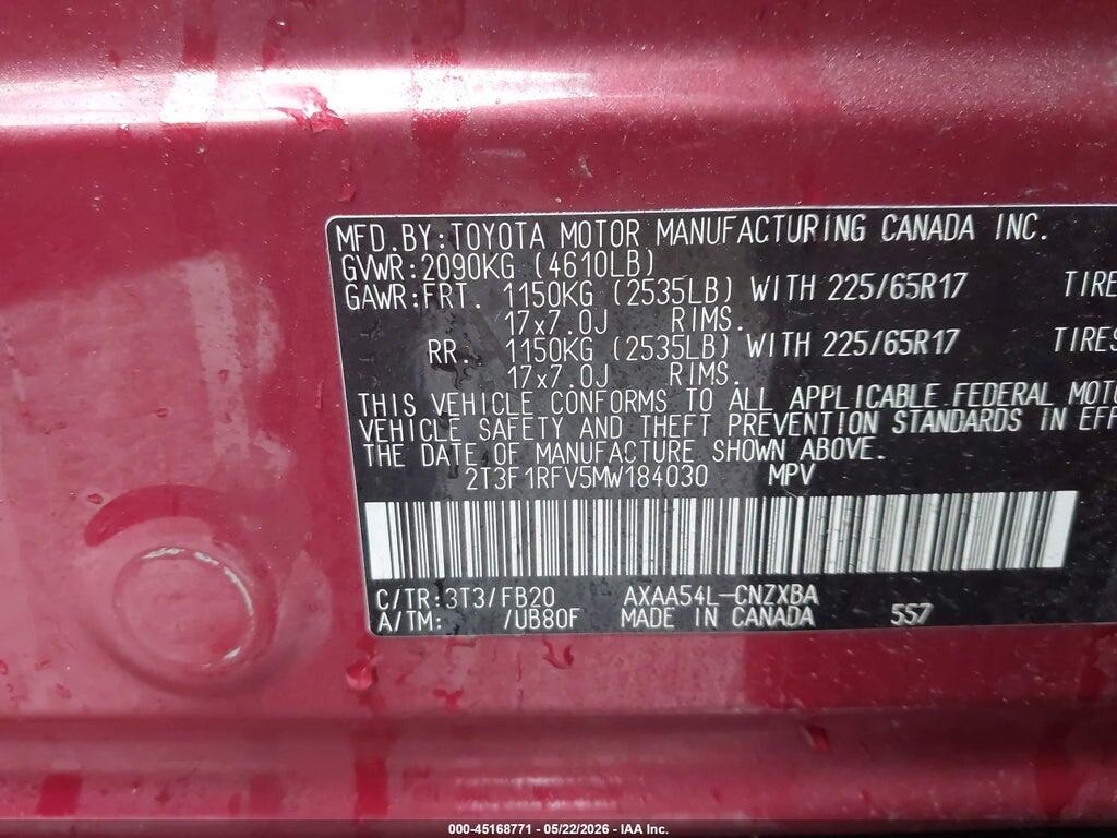 2T3F1RFV5MW184030 2021 TOYOTA RAV4 photo no. 9