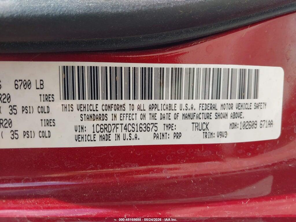 1C6RD7FT4CS163675 2012 RAM 1500 photo no. 9