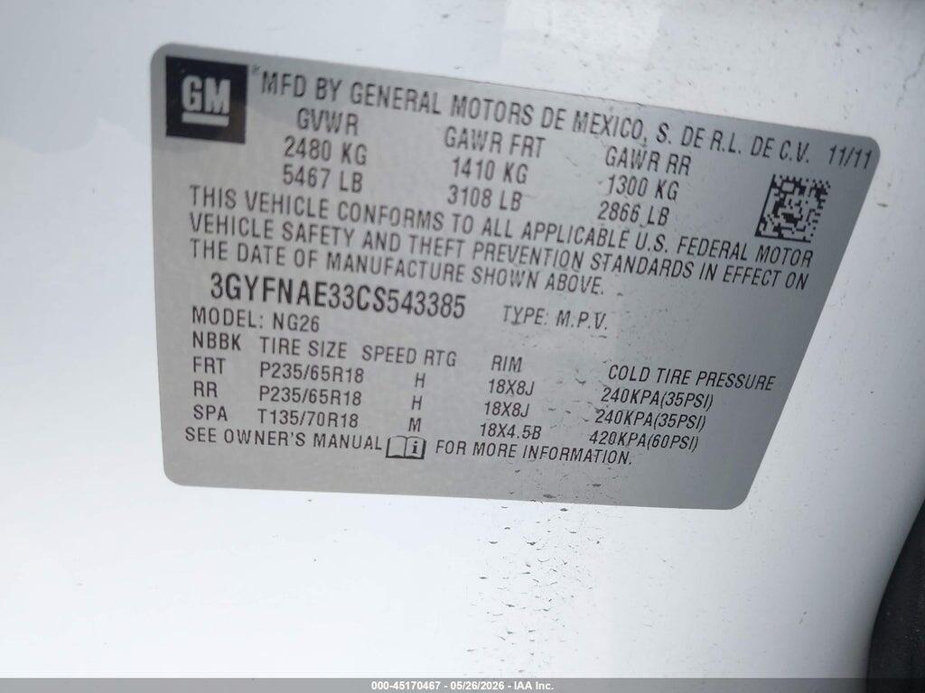 3GYFNAE33CS543385 2012 CADILLAC SRX photo no. 9