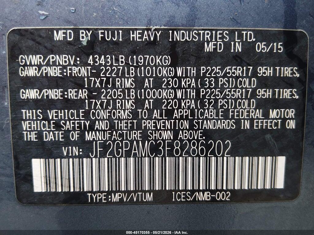 JF2GPAMC3F8286202 2015 SUBARU XV CROSSTREK photo no. 9