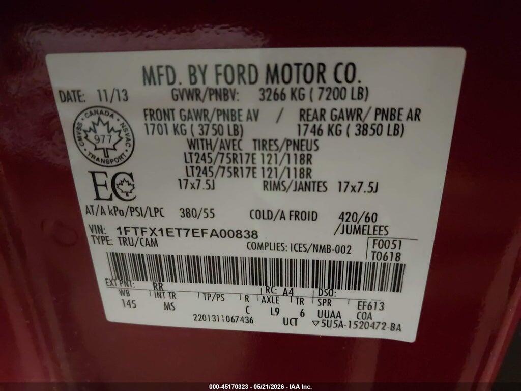 1FTFX1ET7EFA00838 2014 FORD F-150 photo no. 9