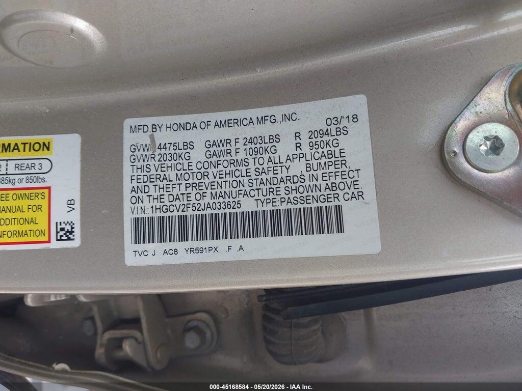 1HGCV2F52JA033625 2018 HONDA ACCORD photo no. 9
