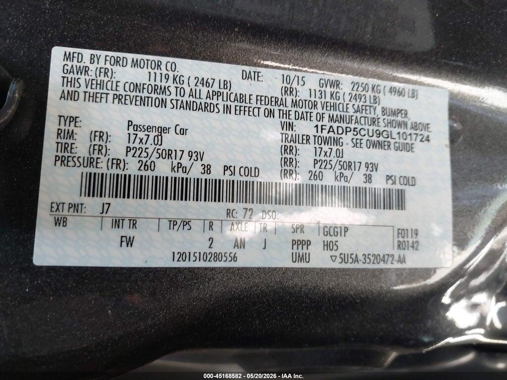 1FADP5CU9GL101724 2016 FORD C-MAX ENERGI photo no. 9