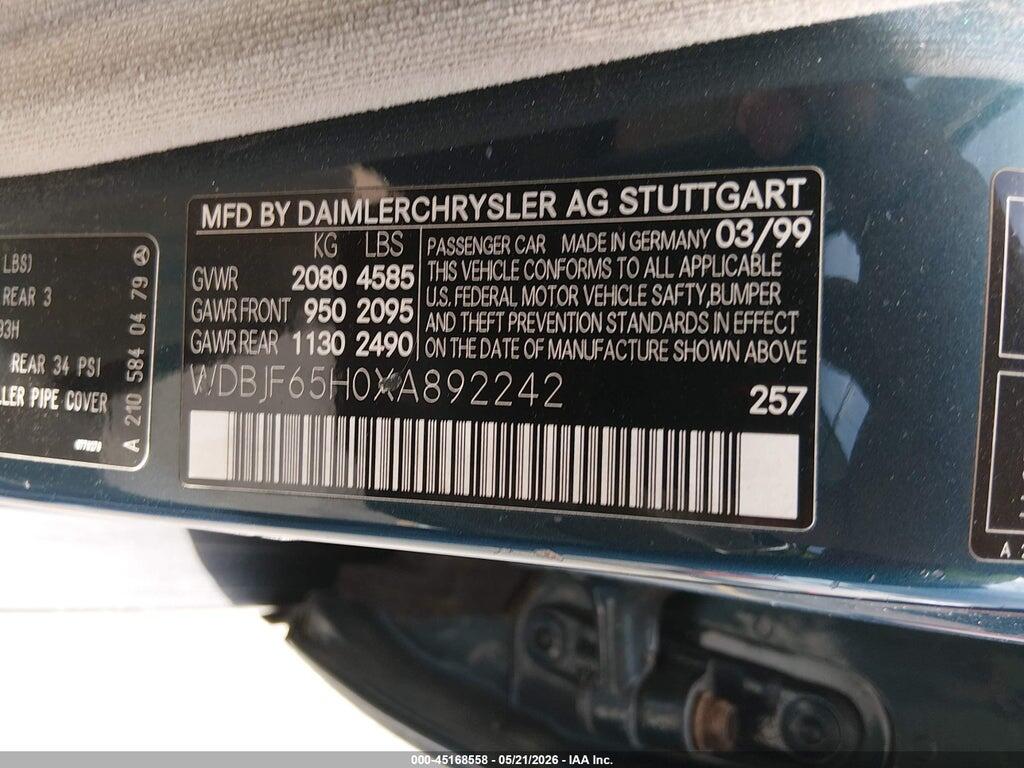 WDBJF65H0XA892242 1999 MERCEDES-BENZ E 320 photo no. 9