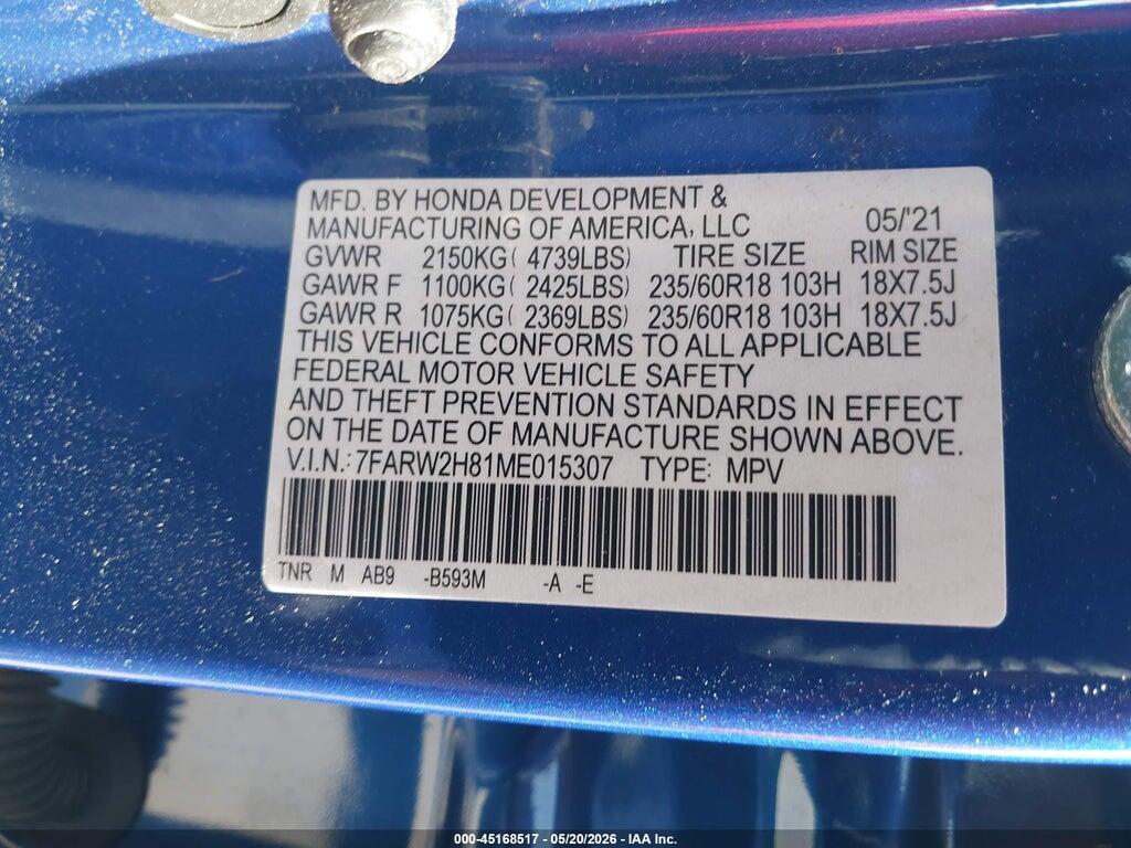 7FARW2H81ME015307 2021 HONDA CR-V photo no. 9