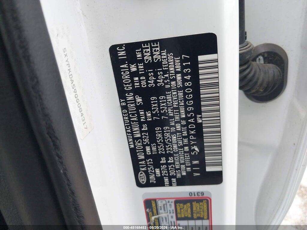 5XYPKDA59GG084317 2016 KIA SORENTO photo no. 9
