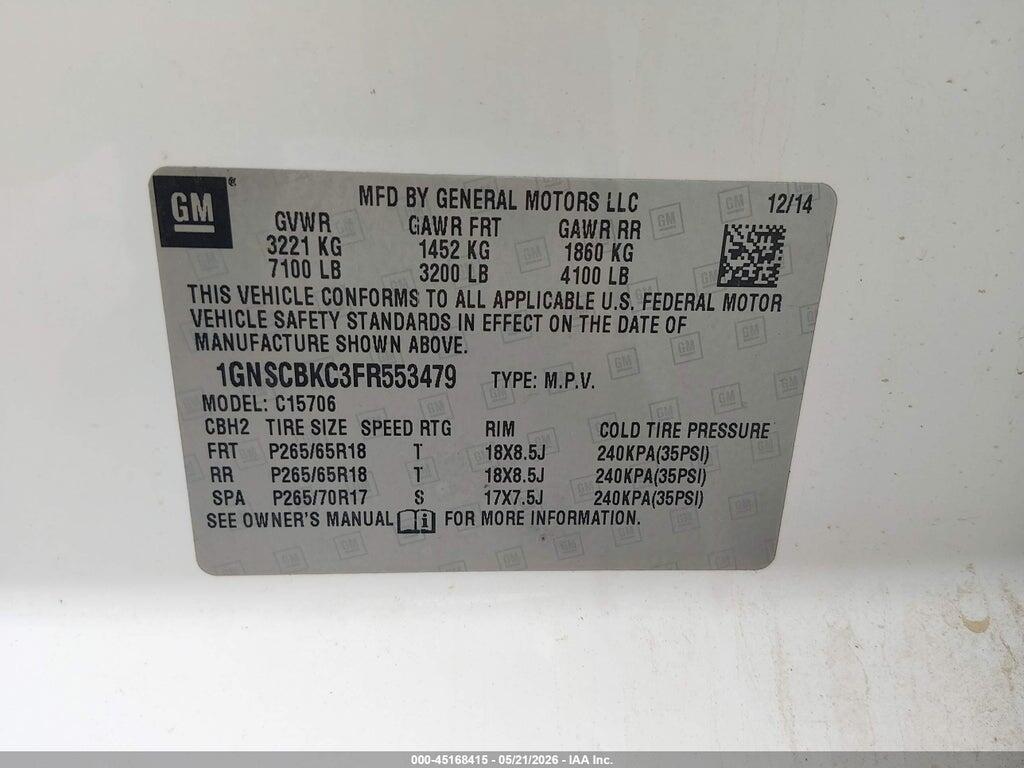 1GNSCBKC3FR553479 2015 CHEVROLET TAHOE photo no. 9