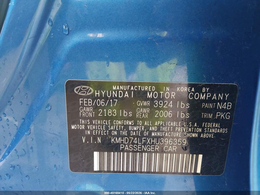 KMHD74LFXHU396359 2017 HYUNDAI ELANTRA photo no. 9