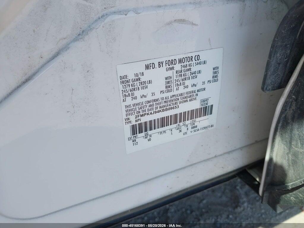 2FMPK4J94KBB09653 2019 FORD EDGE photo no. 9