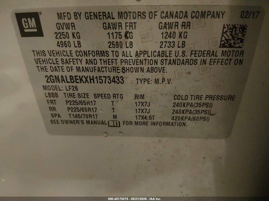 2GNALBEKXH1573433 2017 CHEVROLET EQUINOX photo no. 9