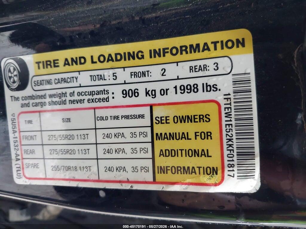 1FTEW1E52KKF01817 2019 FORD F-150 photo no. 9