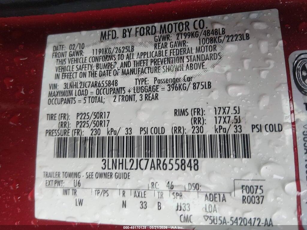 3LNHL2JC7AR655848 2010 LINCOLN MKZ photo no. 9