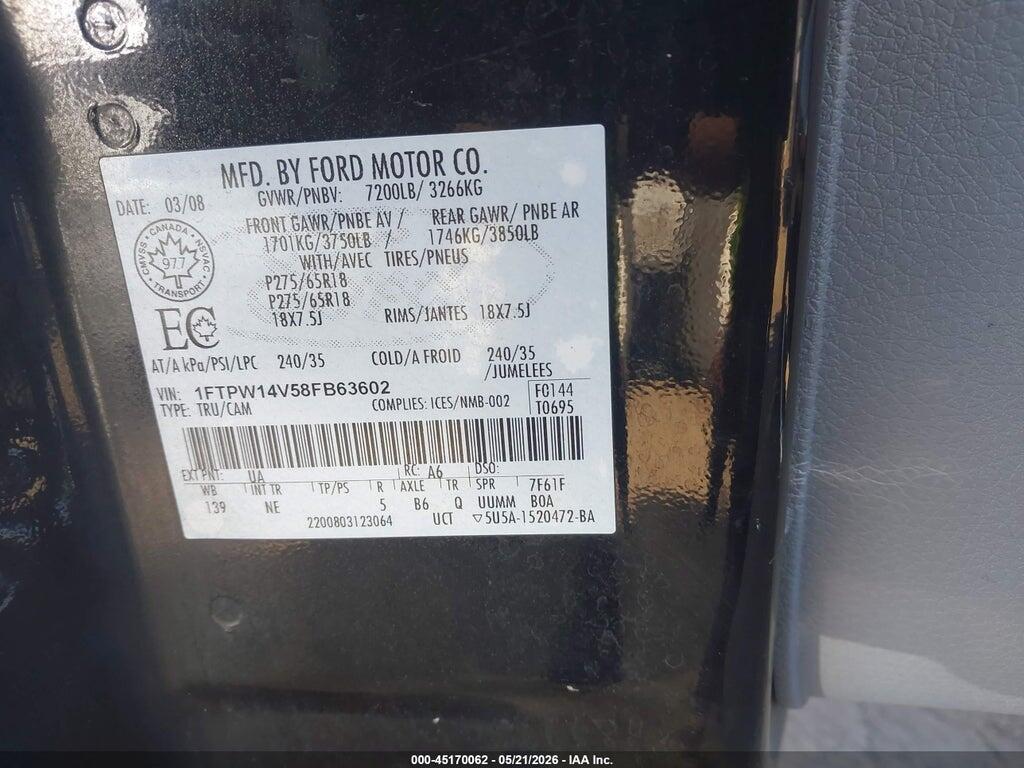1FTPW14V58FB63602 2008 FORD F-150 photo no. 9