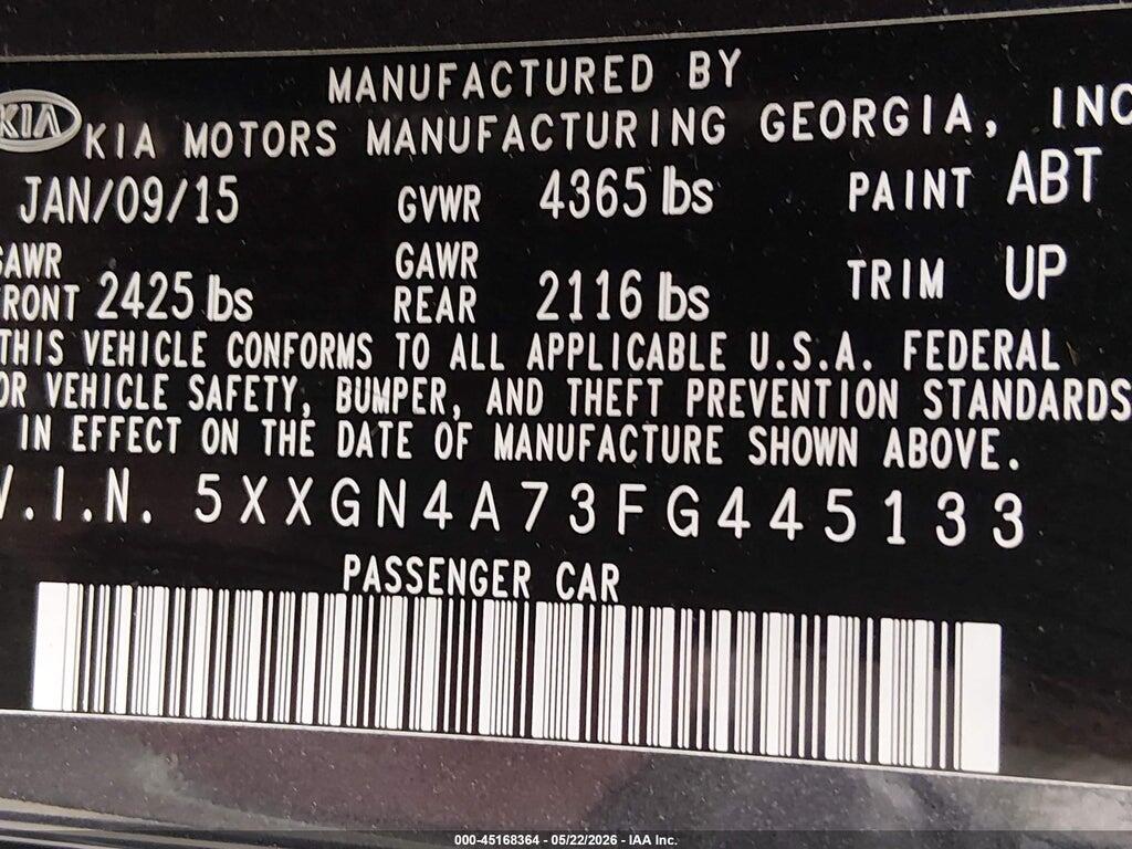 5XXGN4A73FG445133 2015 KIA OPTIMA photo no. 9